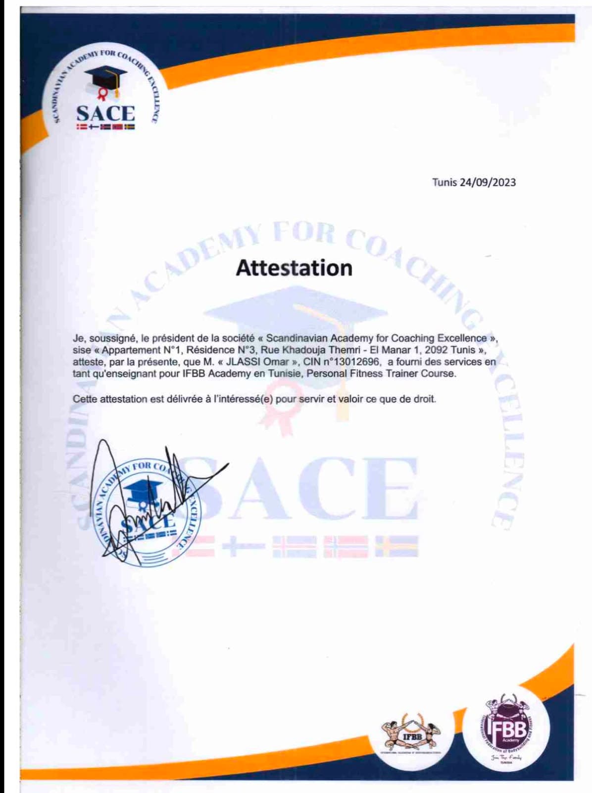 شهادة SACE — IFBB Academy Instructor